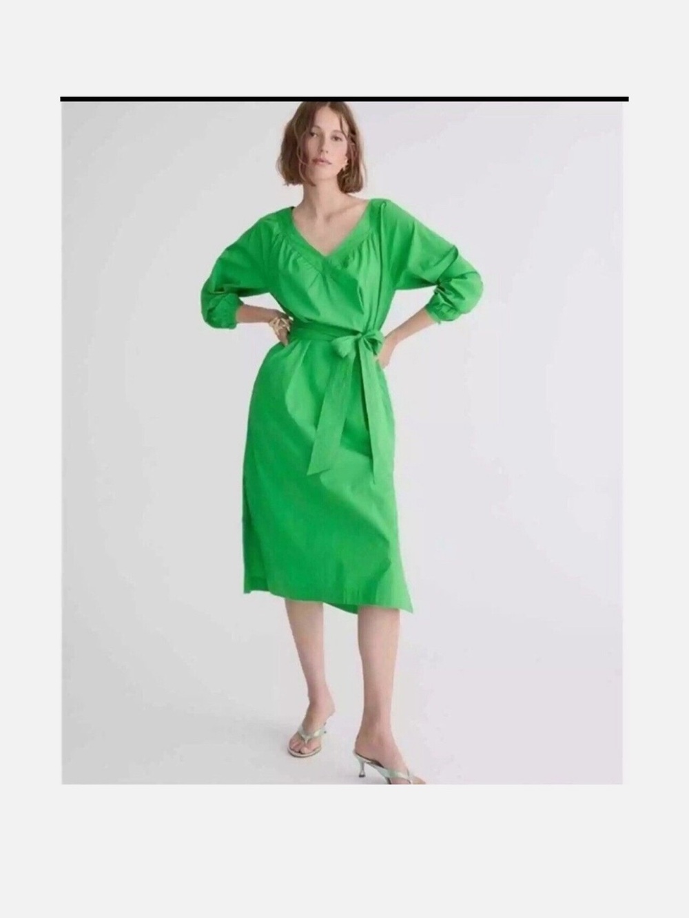 J. Crew Tie-Waist Lime Green Poplin Dress (L)